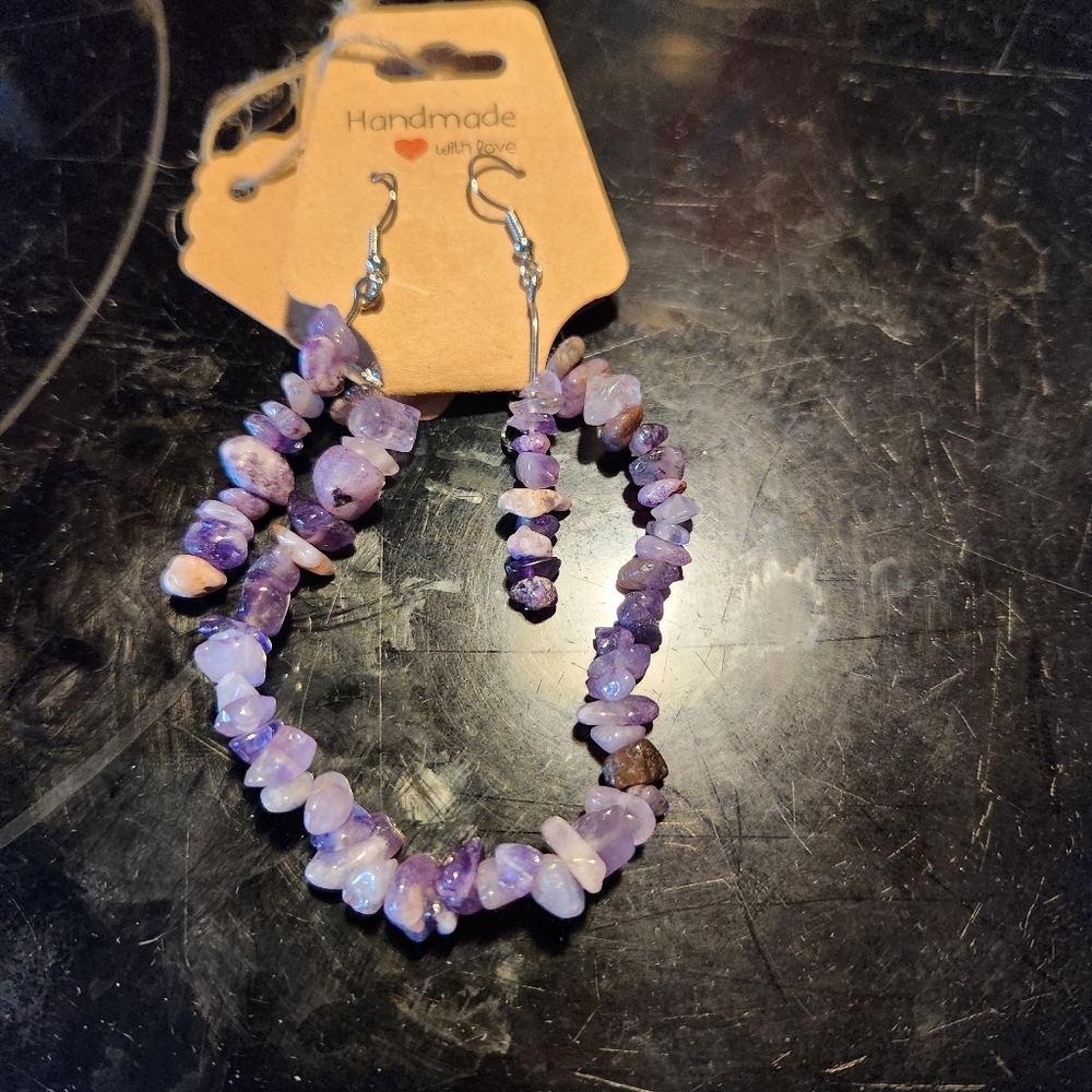 Handmade Natural Purple Stone Bracelet And Earrings